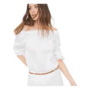White House Black Market Off The Shoulders Blouse White Poplin Long Sleeve S